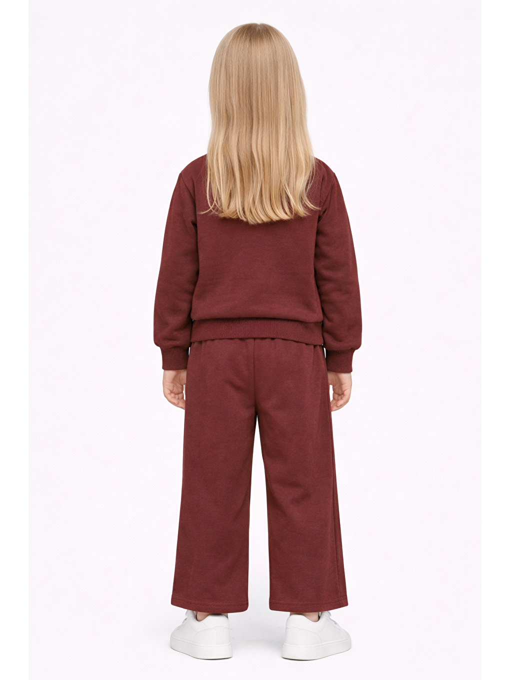 Bisiklet Yaka Papatya Nakışlı Bordo Renk Kız Çocuk Eşofman Takım-2