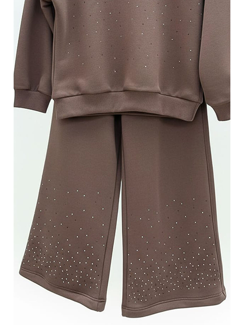 Kahverengi Kız Çocuk 3 İplik Taş Detaylı Alt-Üst Takım 4-12 Yaş 12346-2