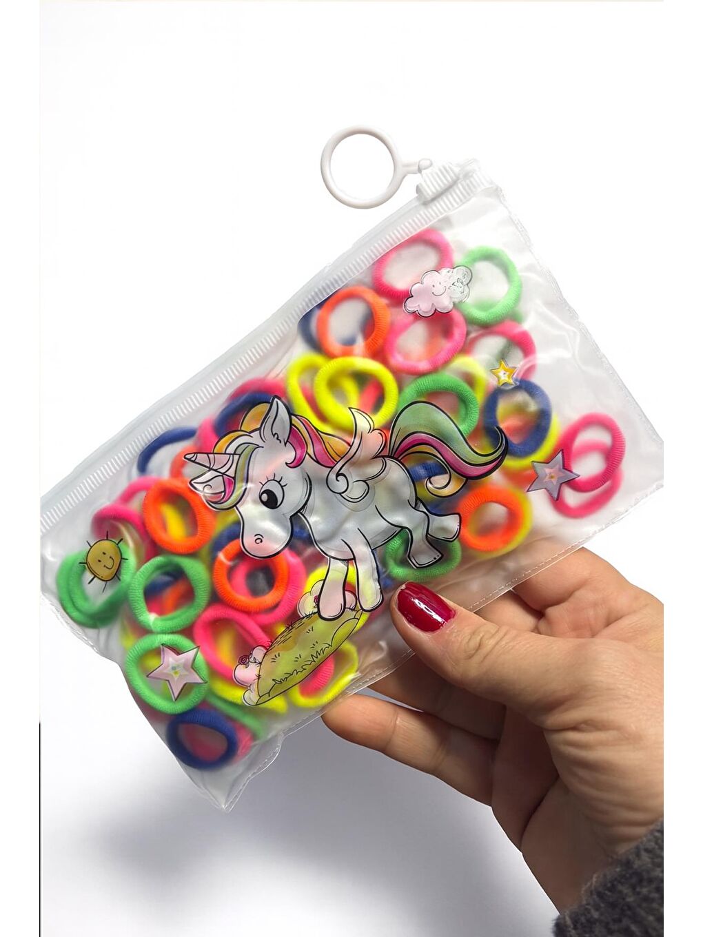 Karışık 100 Adet Neon Havlu Lastik Mini Toka Seti Çantalı-7