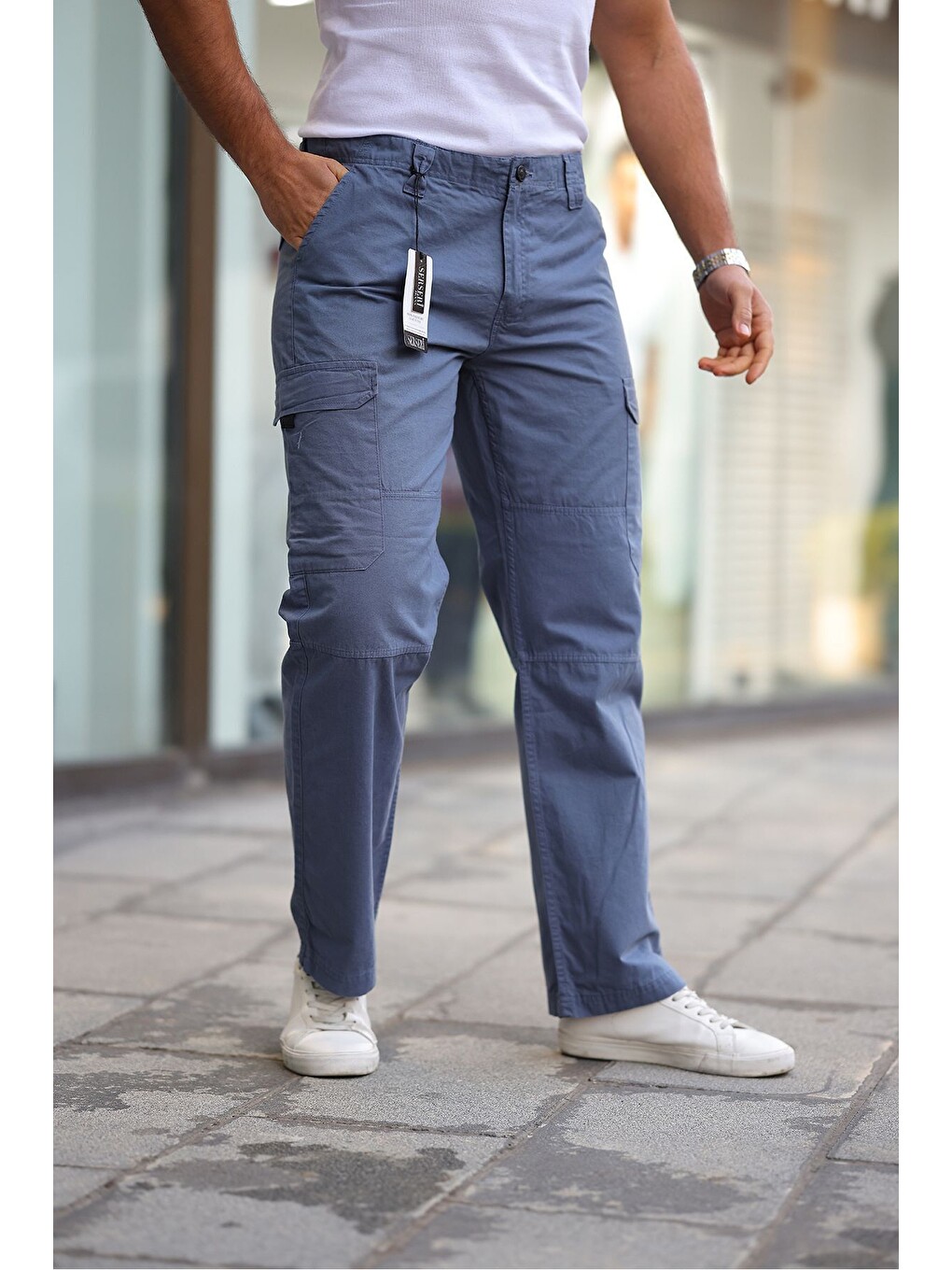 İndigo Yan Cepli Armalı Baggy Pantolon