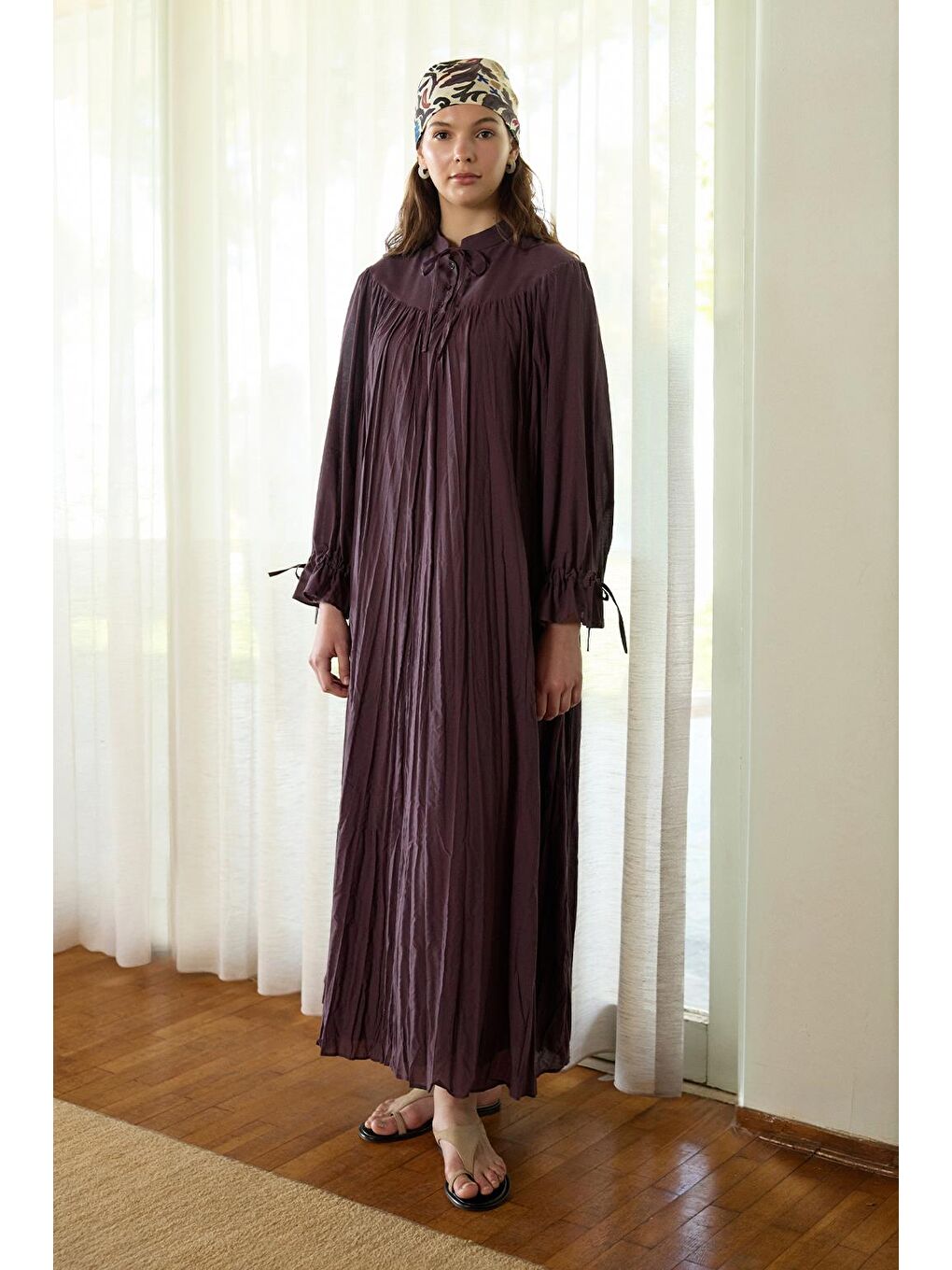 Odri Vual Kraş Uzun Elbise Mürdüm