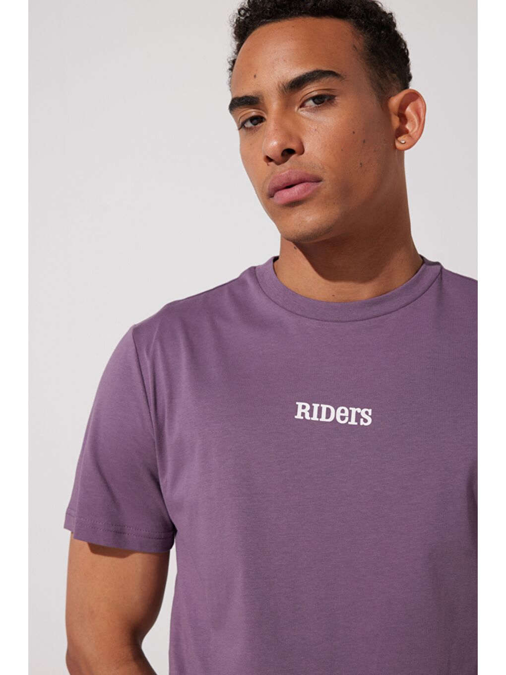 Loose Fit %100 Pamuk Bisiklet Yaka Mor Tişört-3