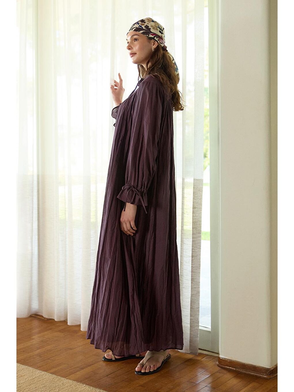 Odri Vual Kraş Uzun Elbise Mürdüm-1