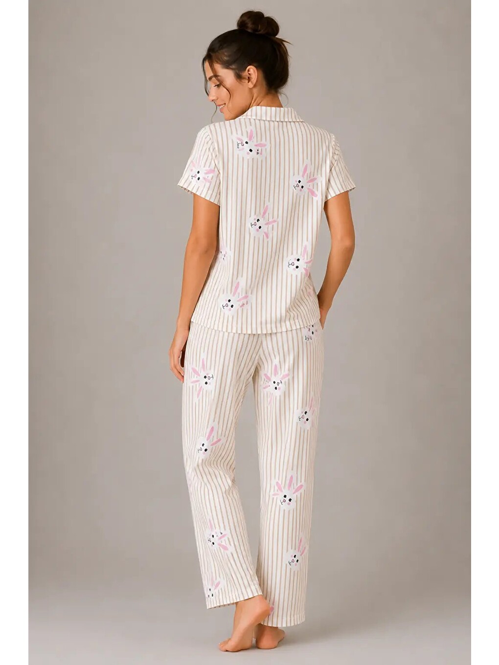 Ekru Desenli Kadın Pijama Takımı 9930-1
