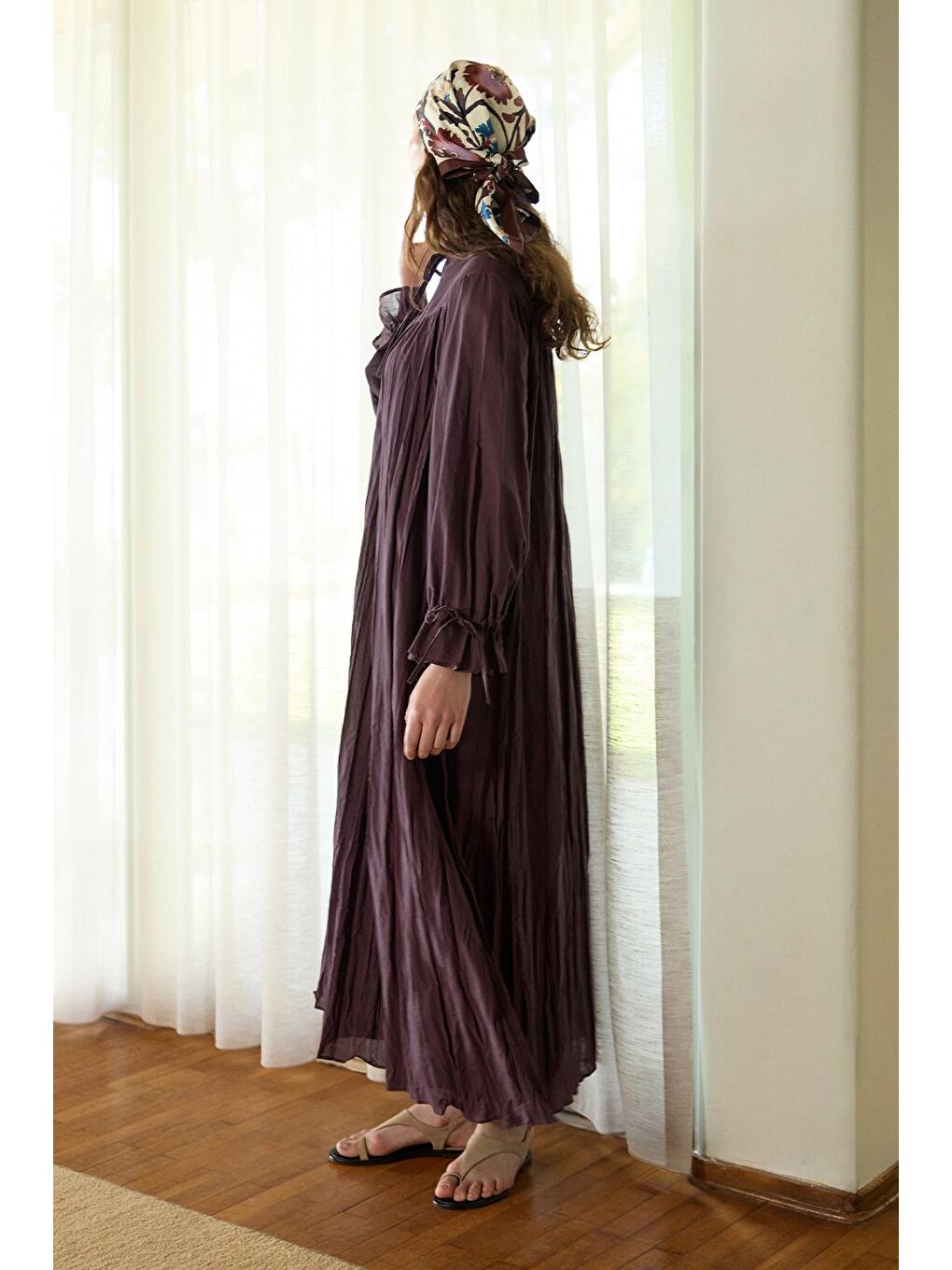 Odri Vual Kraş Uzun Elbise Mürdüm-2