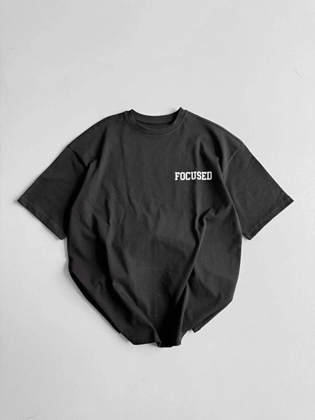 Baskılı Oversize Bisiklet Yaka T-shirt - Siyah-1