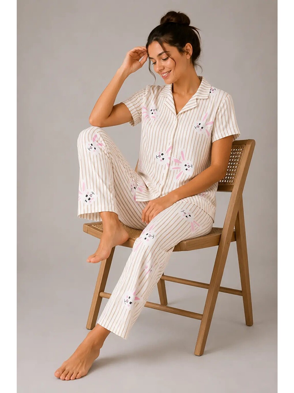 Ekru Desenli Kadın Pijama Takımı 9930-3