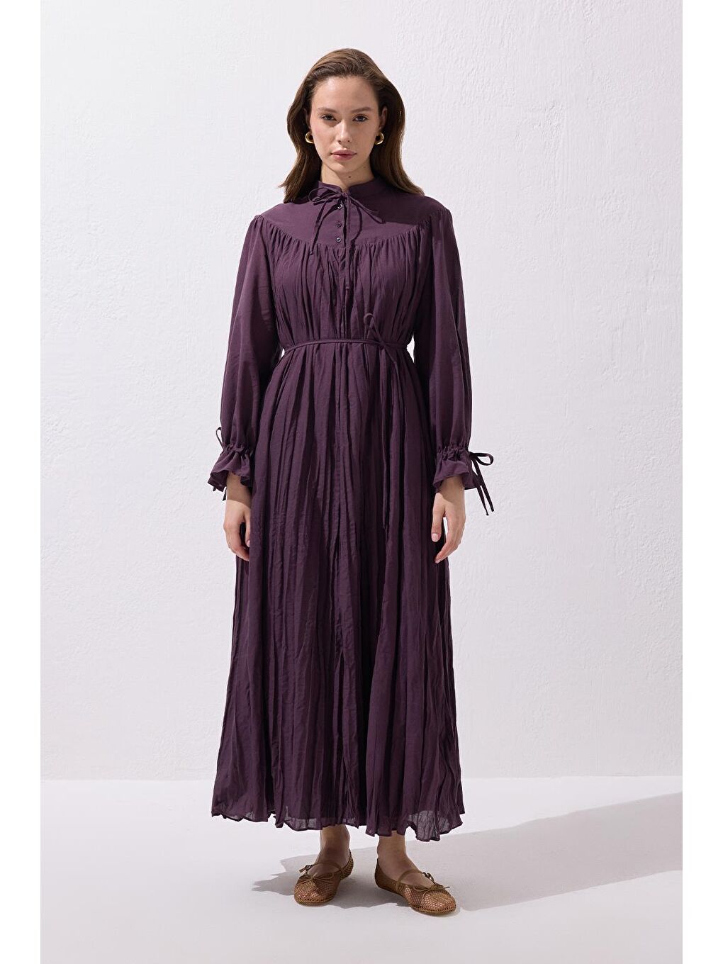 Odri Vual Kraş Uzun Elbise Mürdüm-3