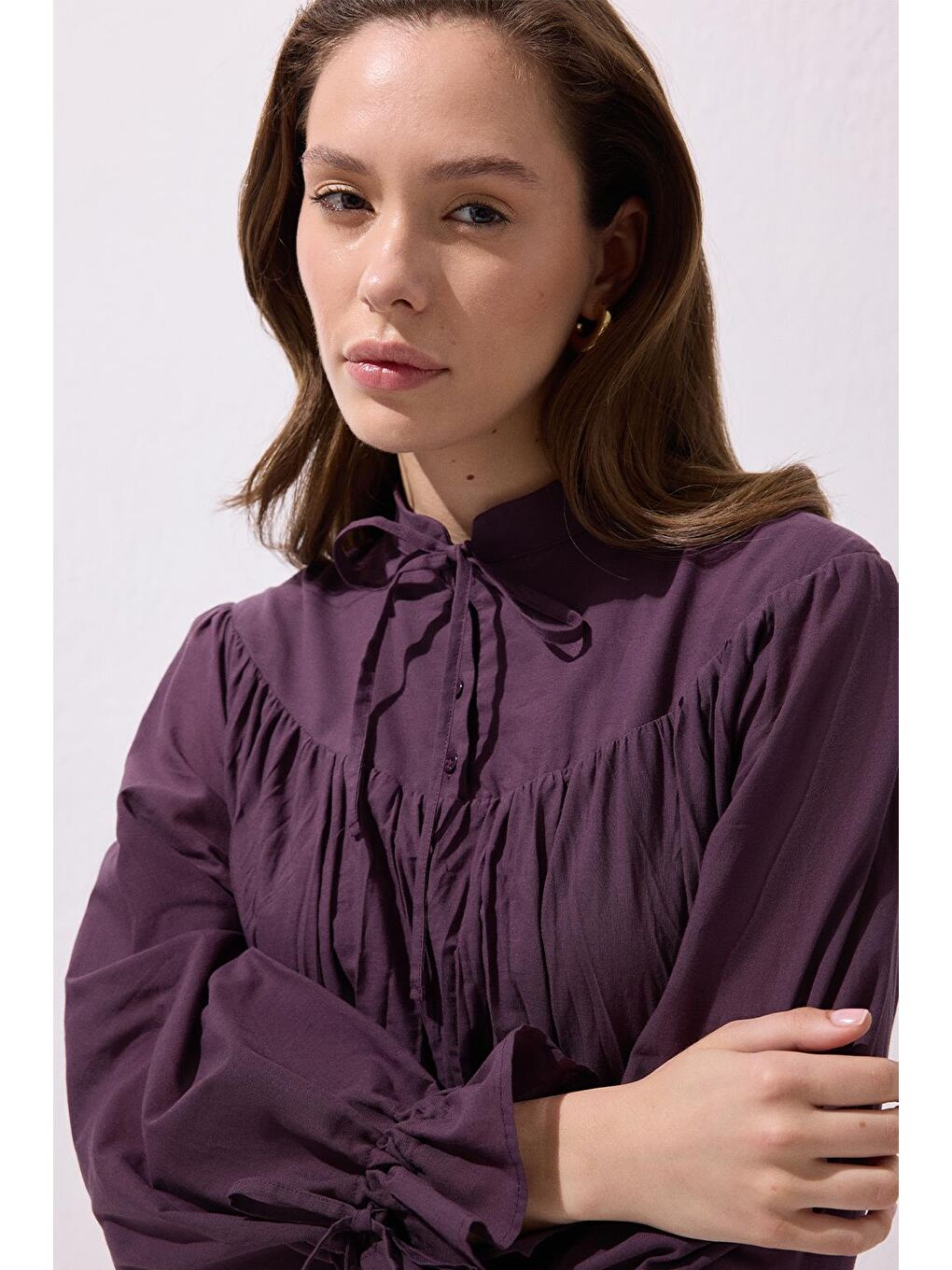 Odri Vual Kraş Uzun Elbise Mürdüm-4