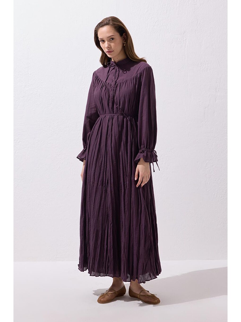 Odri Vual Kraş Uzun Elbise Mürdüm-5