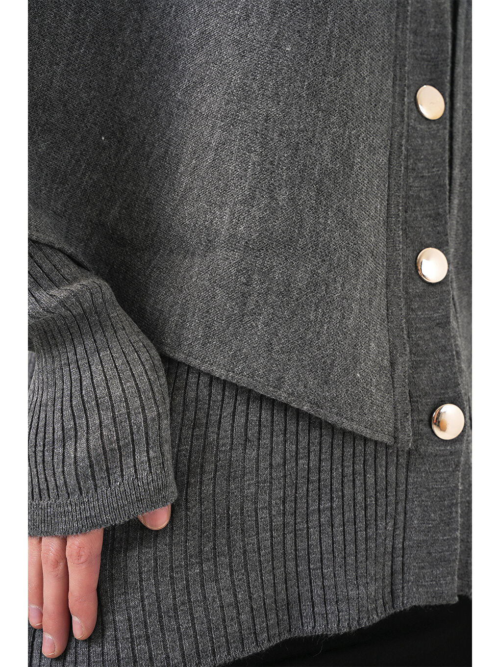 Kadın Pelerinli Triko Hırka 15967 - Antrasit-5