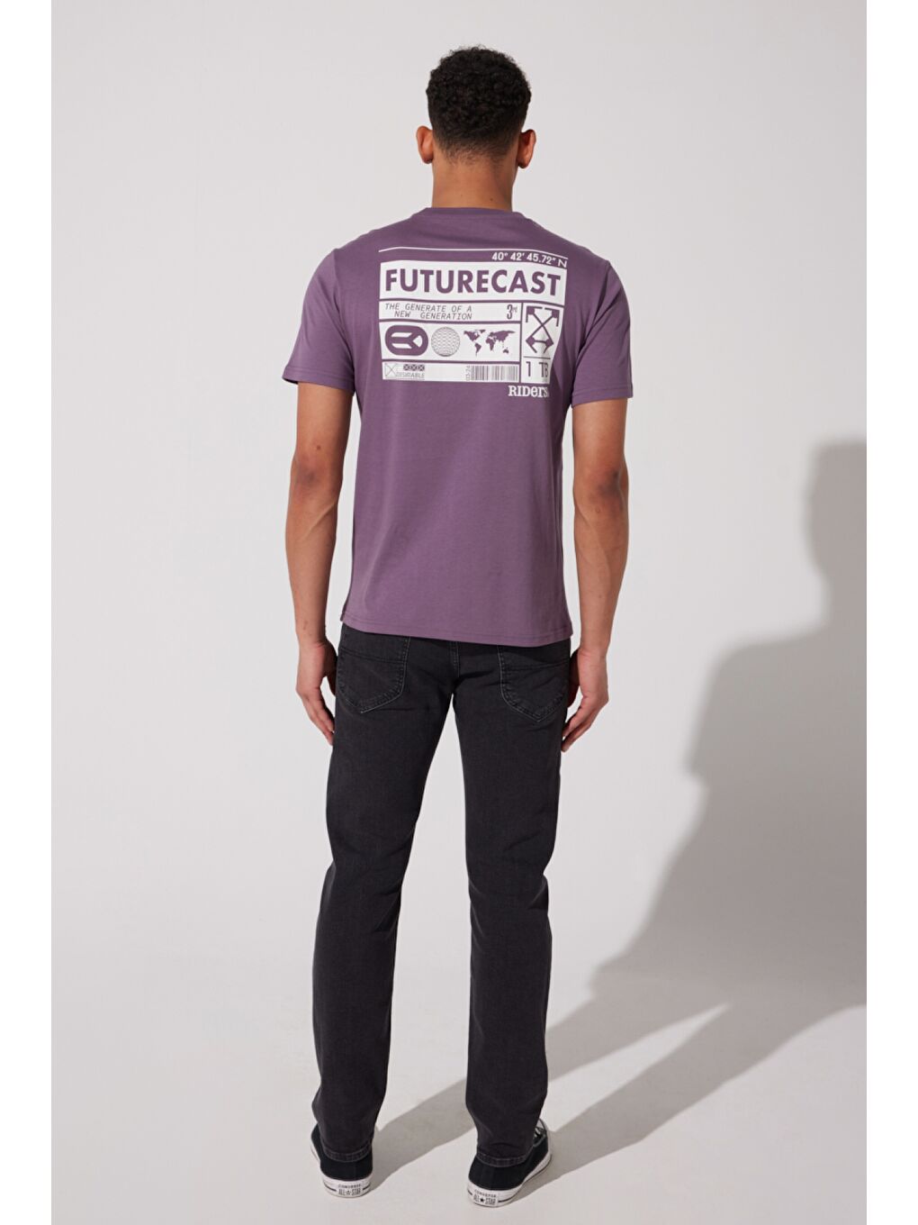 Loose Fit %100 Pamuk Bisiklet Yaka Mor Tişört-4