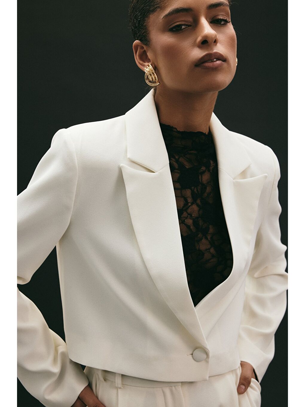 Luna Kısa Ceket - Ekru-6