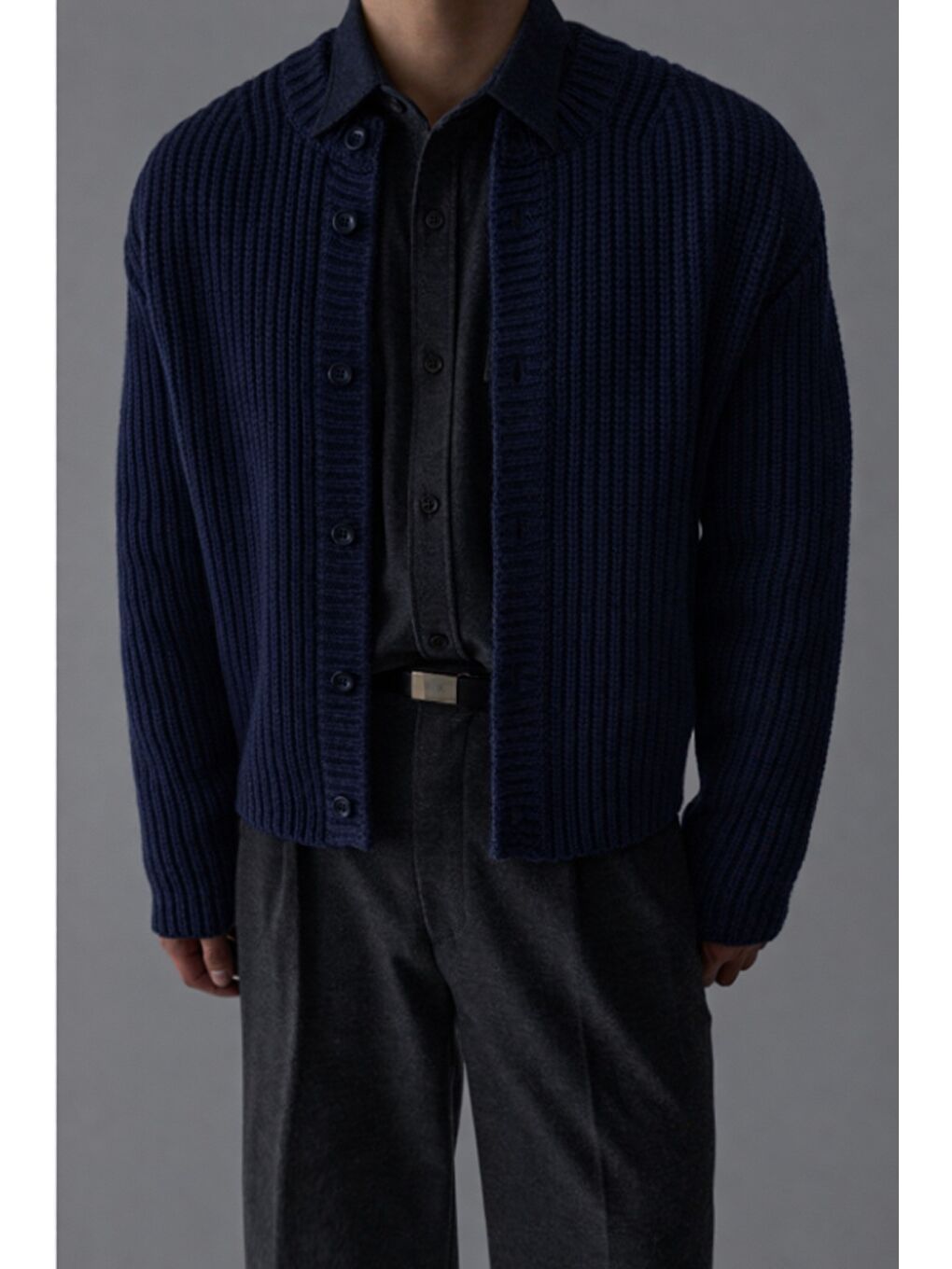 Lacivert Erkek Slim Fit Pamuklu Yuvarlak Yaka Düğmeli Hırka