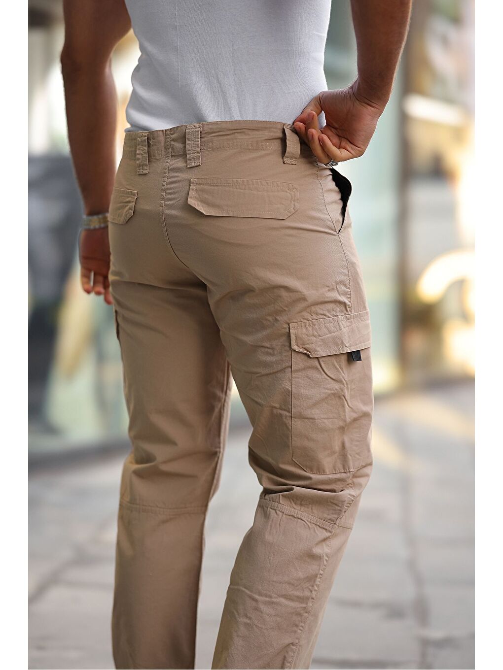 Bej Yan Cepli Armalı Baggy Pantolon-2