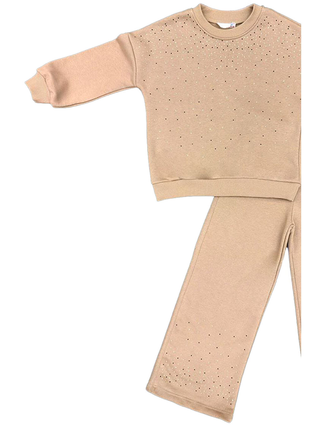 Bej Kız Çocuk 3 İplik Taş Detaylı Alt-Üst Takım 4-12 Yaş 12346-2