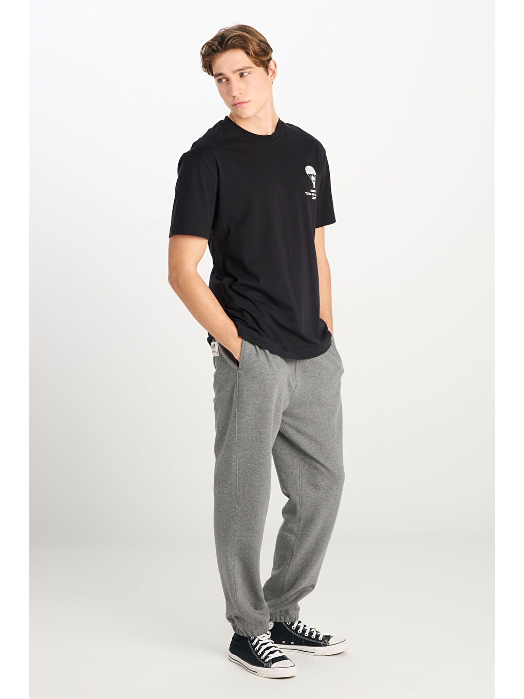 %100 Pamuk Relaxed Fit Geniş Kesim Bisiklet Yaka Siyah Tişört-2