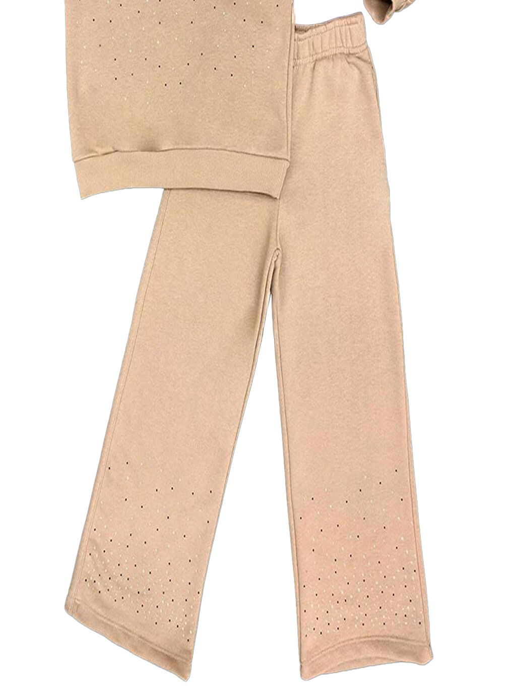 Bej Kız Çocuk 3 İplik Taş Detaylı Alt-Üst Takım 4-12 Yaş 12346-4