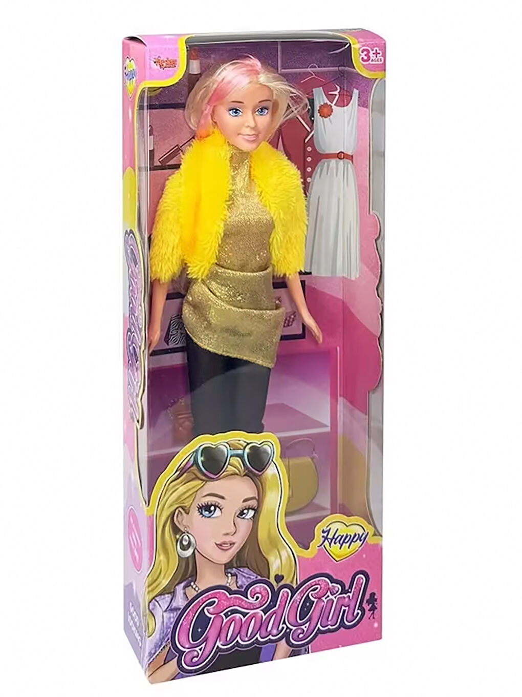 Good Girl Parlak Drape Elbiseli Bebek Sarı