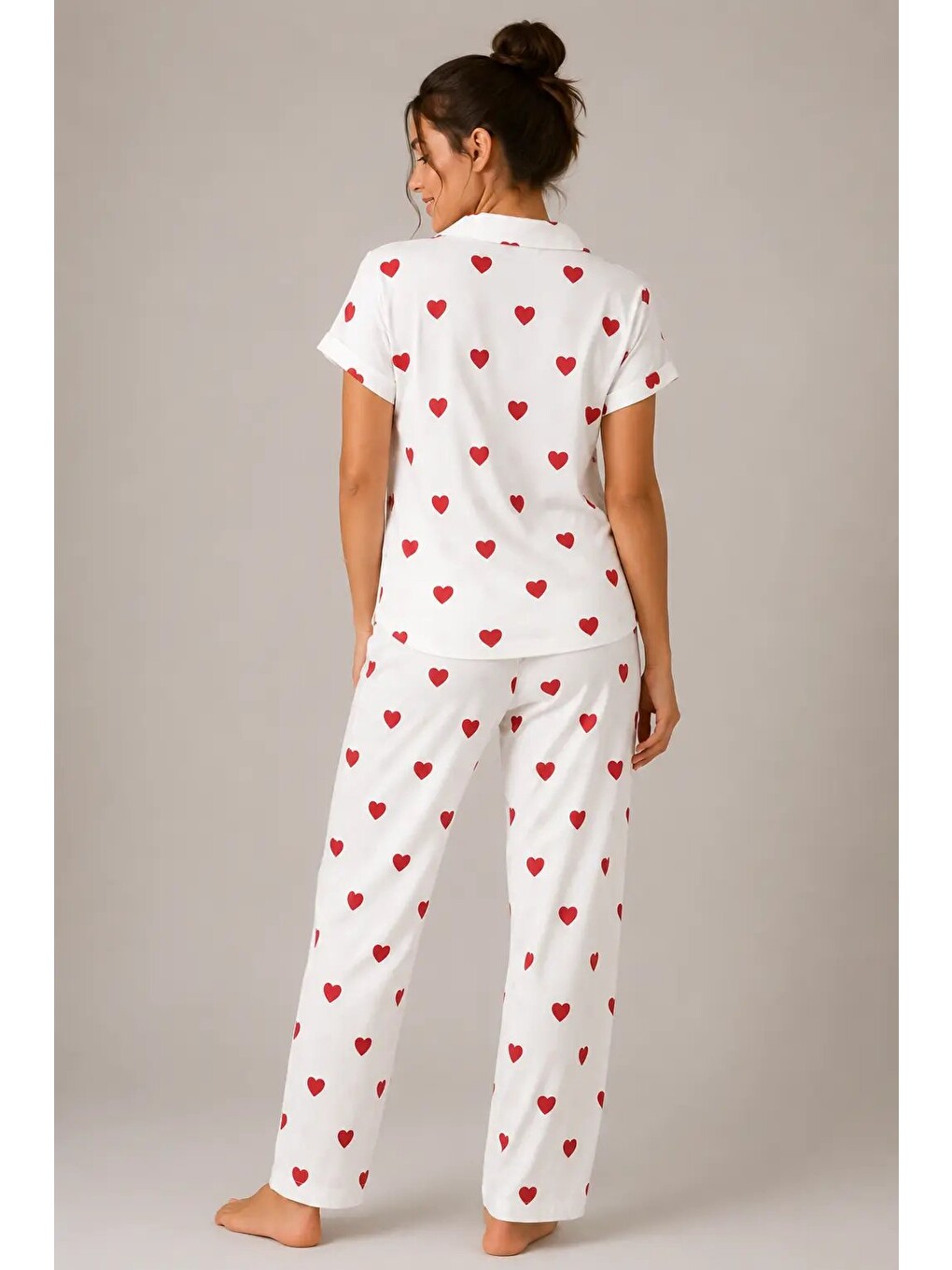 Beyaz Desenli Kadın Pijama Takımı 9930-2