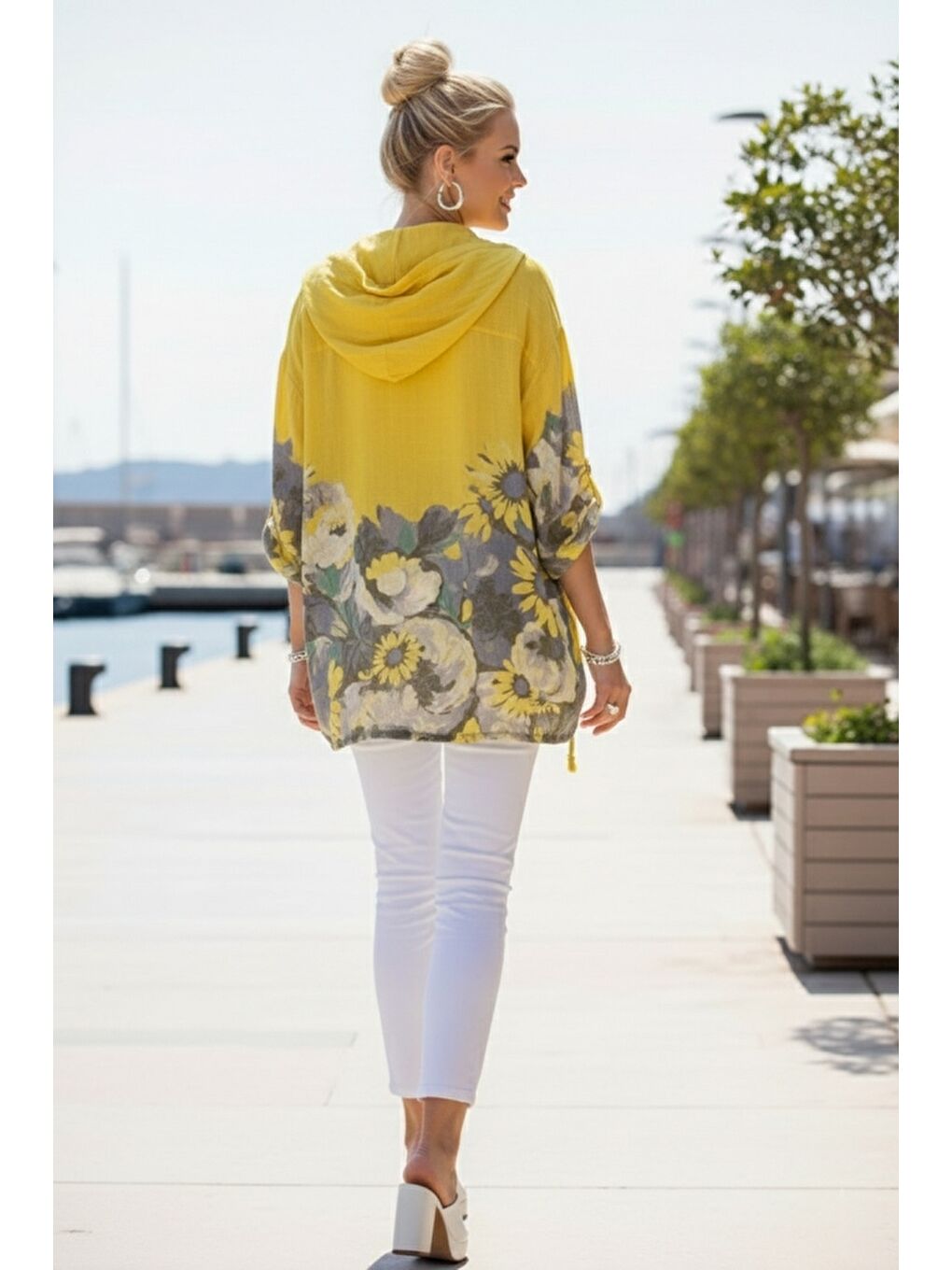 İtalyan Sarı Düğmeli Uzun Kollu Cepli Kapüşonlu Fermuarlı Baskılı Regular Boy Dokuma Ceket 68 65-7