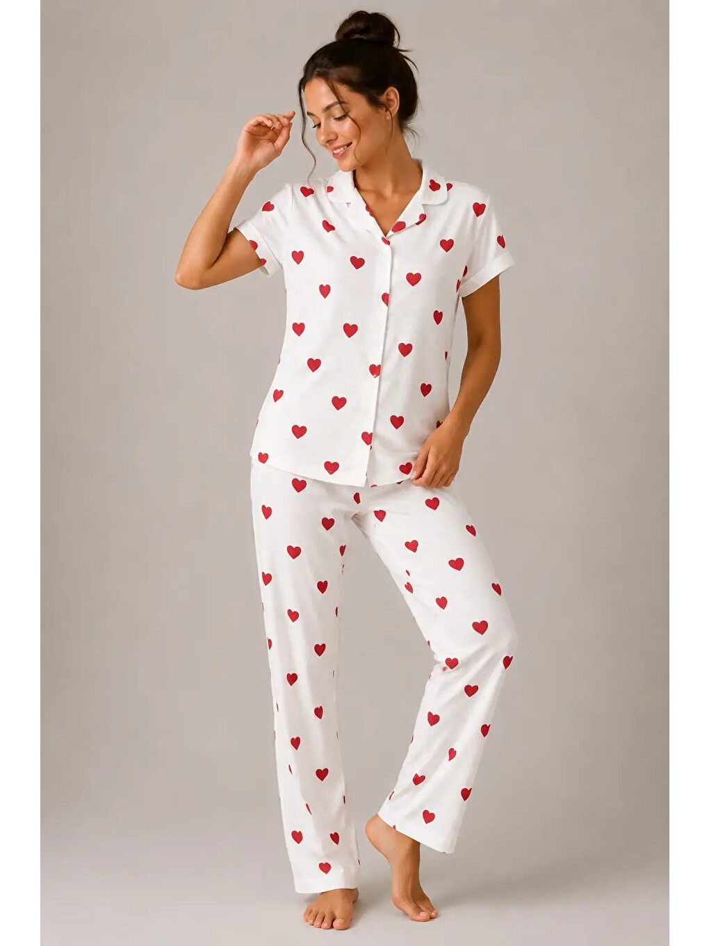 Beyaz Desenli Kadın Pijama Takımı 9930-3
