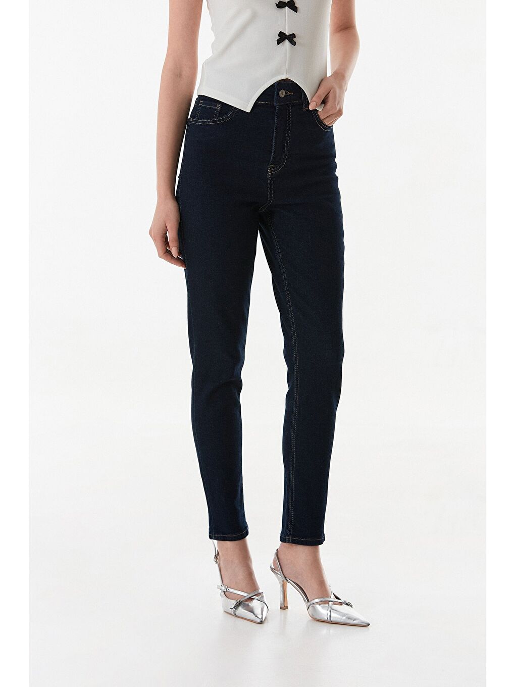 Lacivert Yüksek Bel Elastanlı Mom Jean-1