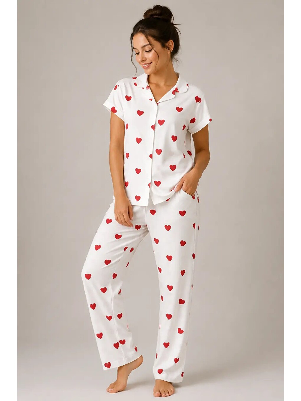 Beyaz Desenli Kadın Pijama Takımı 9930-4