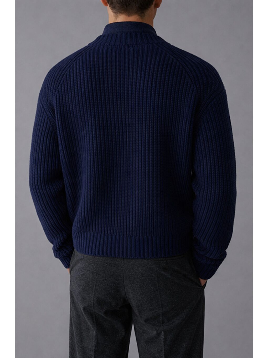 Lacivert Erkek Slim Fit Pamuklu Yuvarlak Yaka Düğmeli Hırka-2