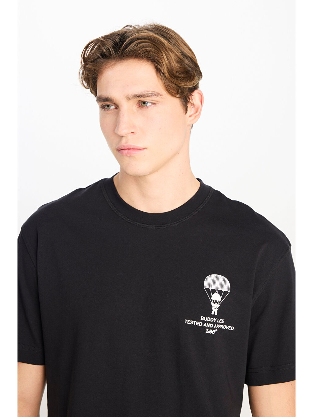 %100 Pamuk Relaxed Fit Geniş Kesim Bisiklet Yaka Siyah Tişört-3