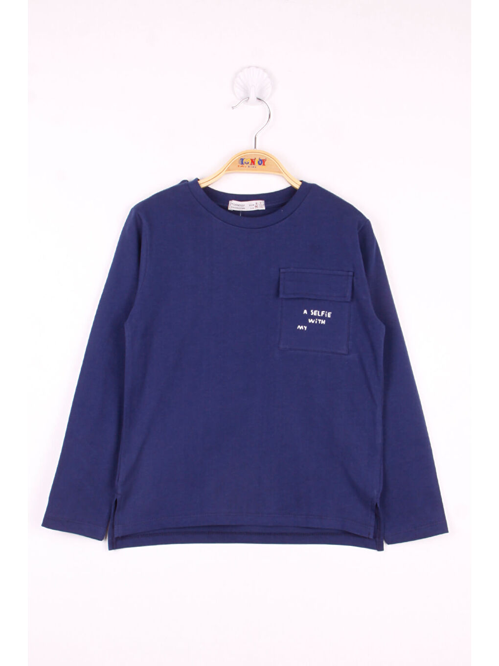 Lacivert Erkek Çocuk Cepli Düz T-Shirt