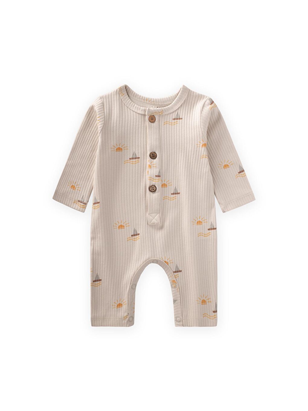 Beyaz Baskılı Tulum 0-3 Yaş Yelken Desen