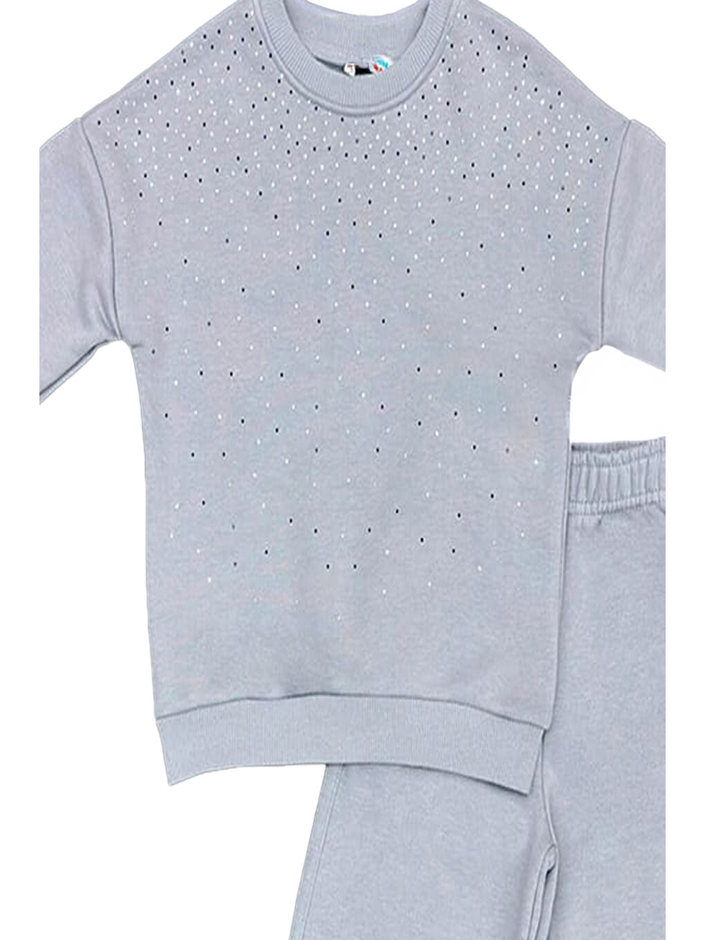 Gri Kız Çocuk 3 İplik Taş Detaylı Alt-Üst Takım 4-12 Yaş 12346-1