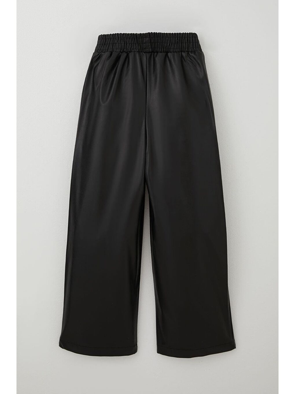 Kız Çocuk Deri Pantolon Çima Dikiş Detaylı Beli Lastikli Cepli Siyah (8-14 Yaş)-1