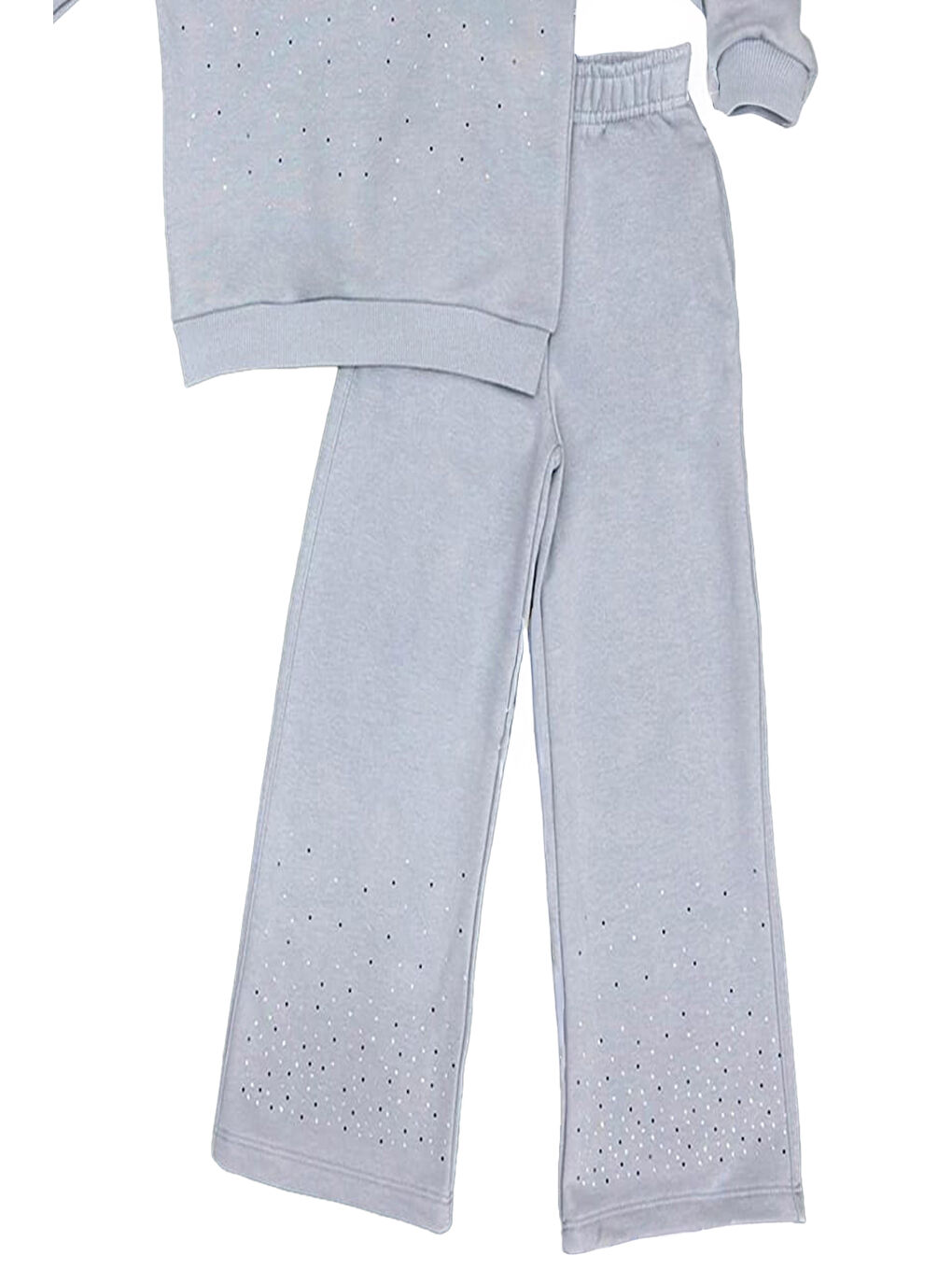 Gri Kız Çocuk 3 İplik Taş Detaylı Alt-Üst Takım 4-12 Yaş 12346-2