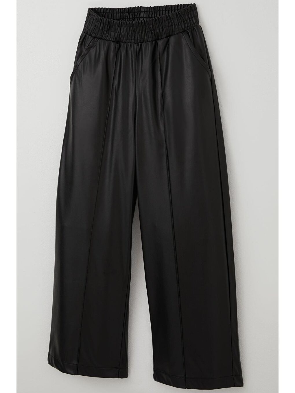 Kız Çocuk Deri Pantolon Çima Dikiş Detaylı Beli Lastikli Cepli Siyah (8-14 Yaş)-2