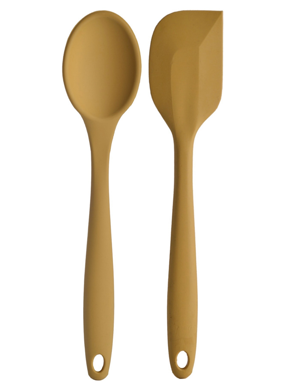 Büyük Boy Yanmaz Yapışmaz Silikon Sarı Renkte Yassı ve Kaşık Spatula 2'li Set