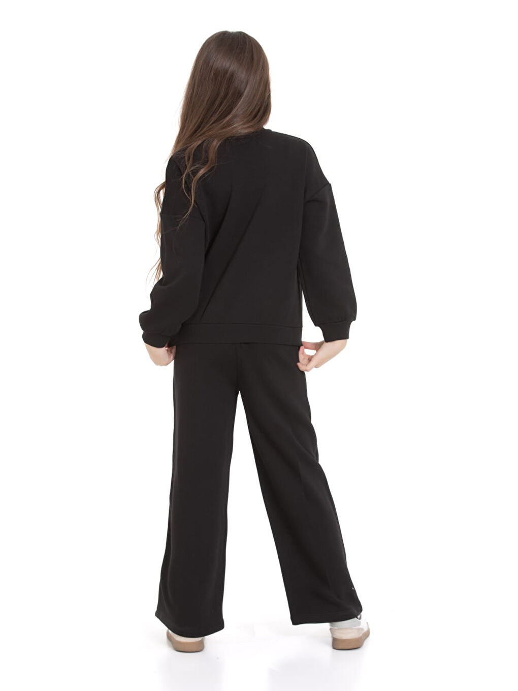 Siyah Kız Çocuk 3 İplik Taş Detaylı Alt-Üst Takım 4-12 Yaş 12346-3