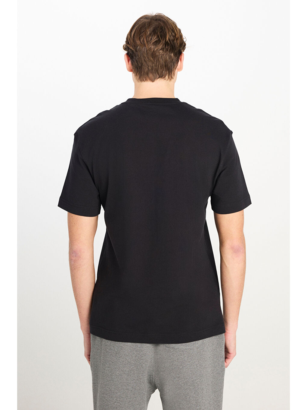%100 Pamuk Relaxed Fit Geniş Kesim Bisiklet Yaka Siyah Tişört-4