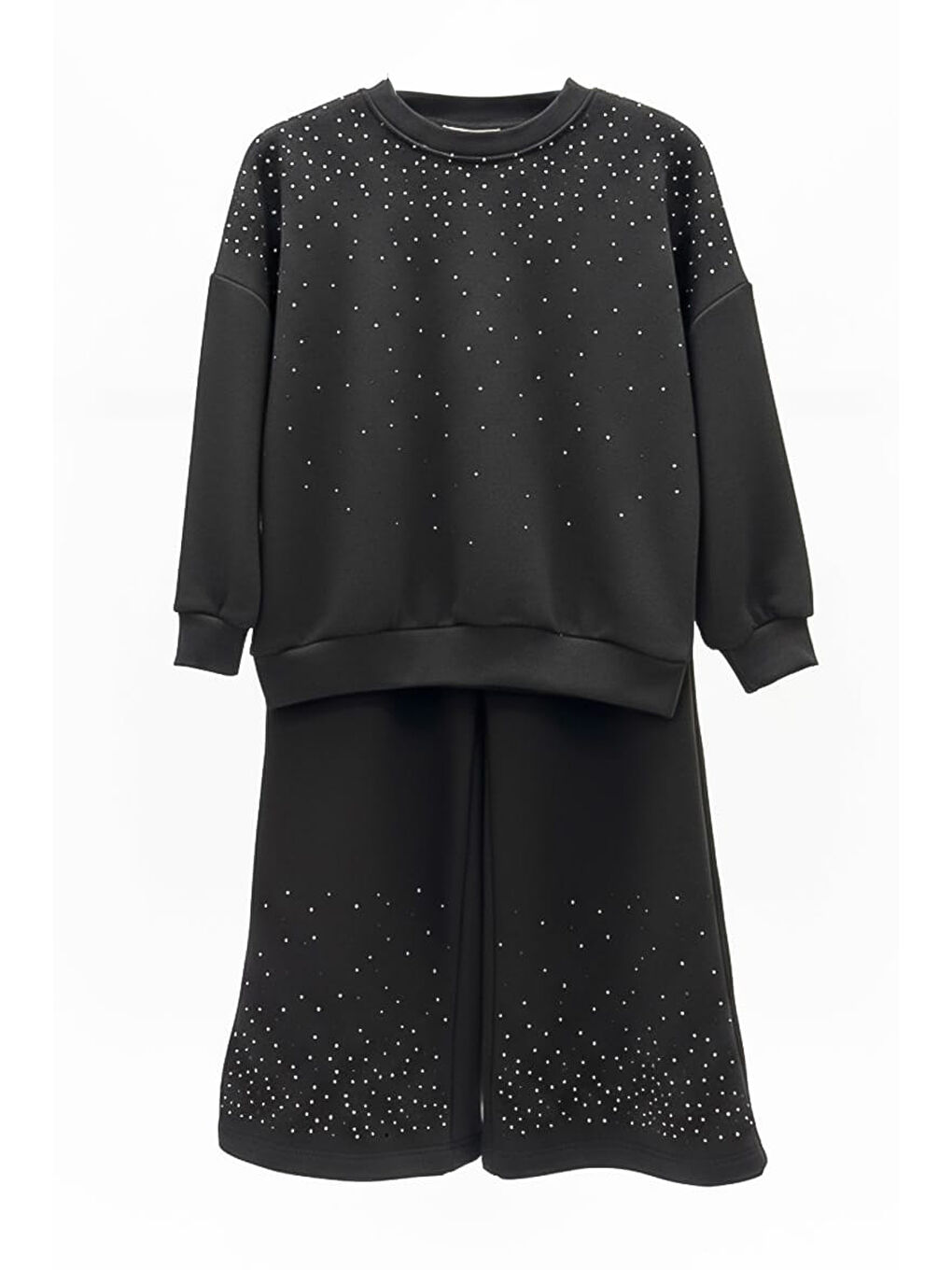 Siyah Kız Çocuk 3 İplik Taş Detaylı Alt-Üst Takım 4-12 Yaş 12346-4