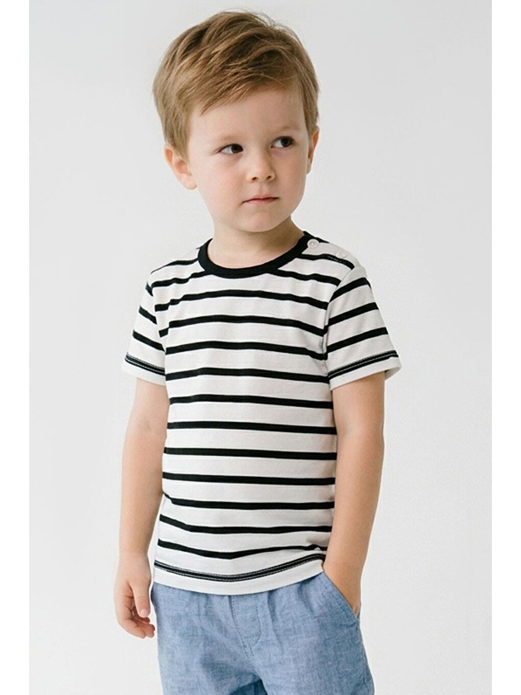 Erkek Çocuk Tişört Patlı Çizgili Beyaz (1-3 Yaş)-1