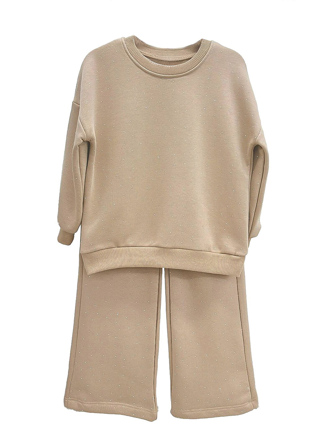 Bej Kız Çocuk Taş Süslemeli Alt-Üst Takım-3 İplik 4-12 Yaş 12345