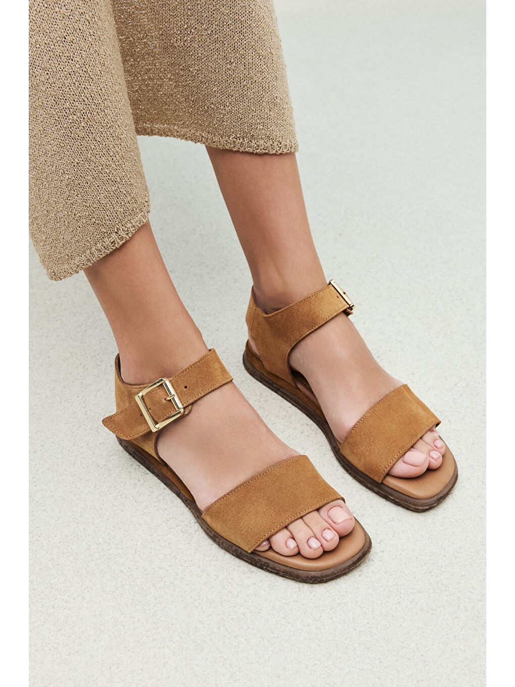 Kahverengi Kadın Hakiki Deri Sandalet 1511047Z713 Taba-5