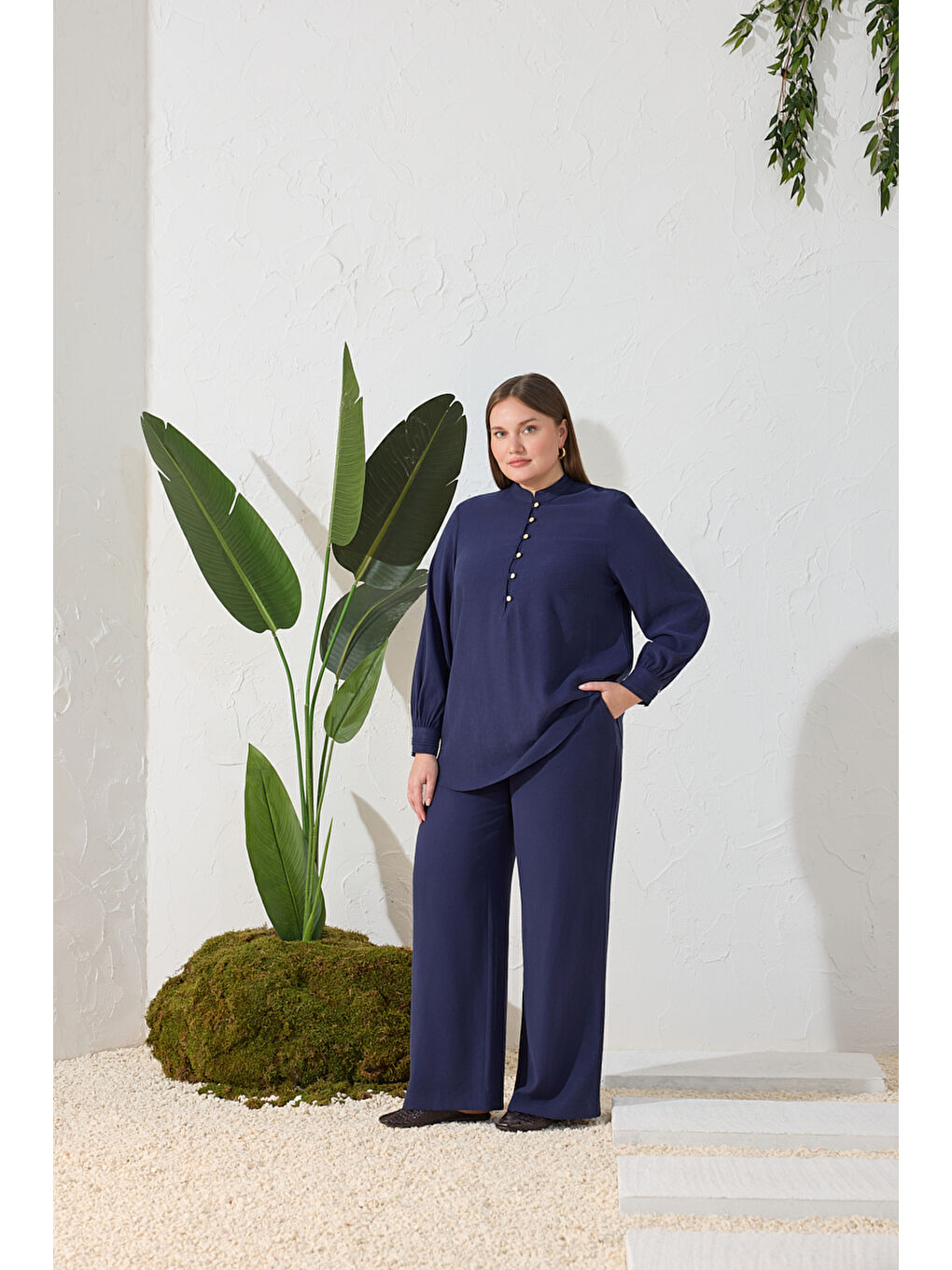 Lacivert Pileli Pantolon