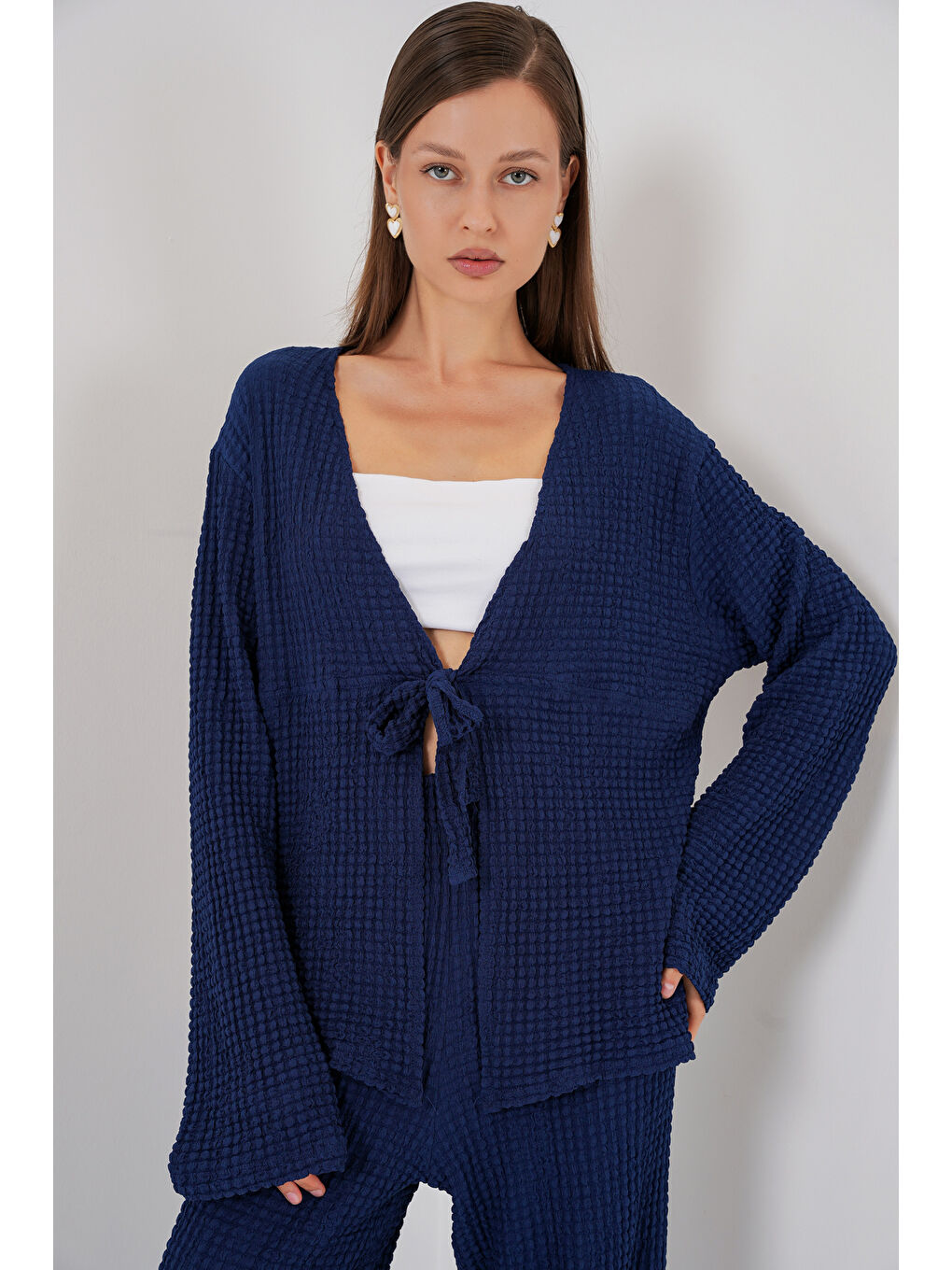 Kadın Örme Bluz Pantolon İkili Takım 30052 - Lacivert-1