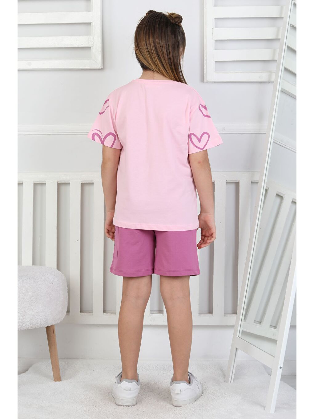 Mor Good Things Kalp Desenli Kız Çocuk Üst Süprem Alt 2 İp Şort Takım-9