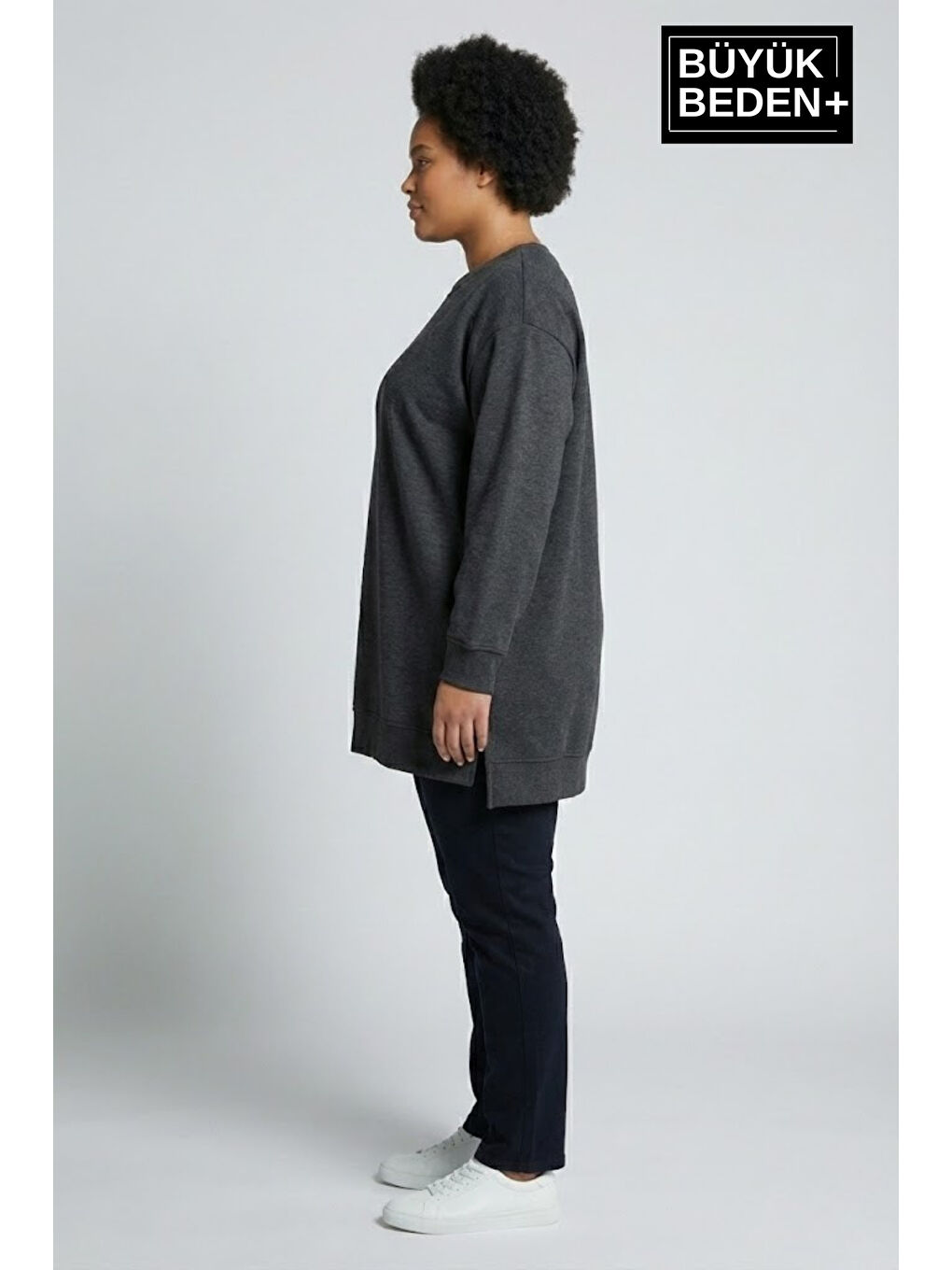 Antrasit Kadın Tunik Büyük Beden ince Sweatshırt SPR26BTK990-1