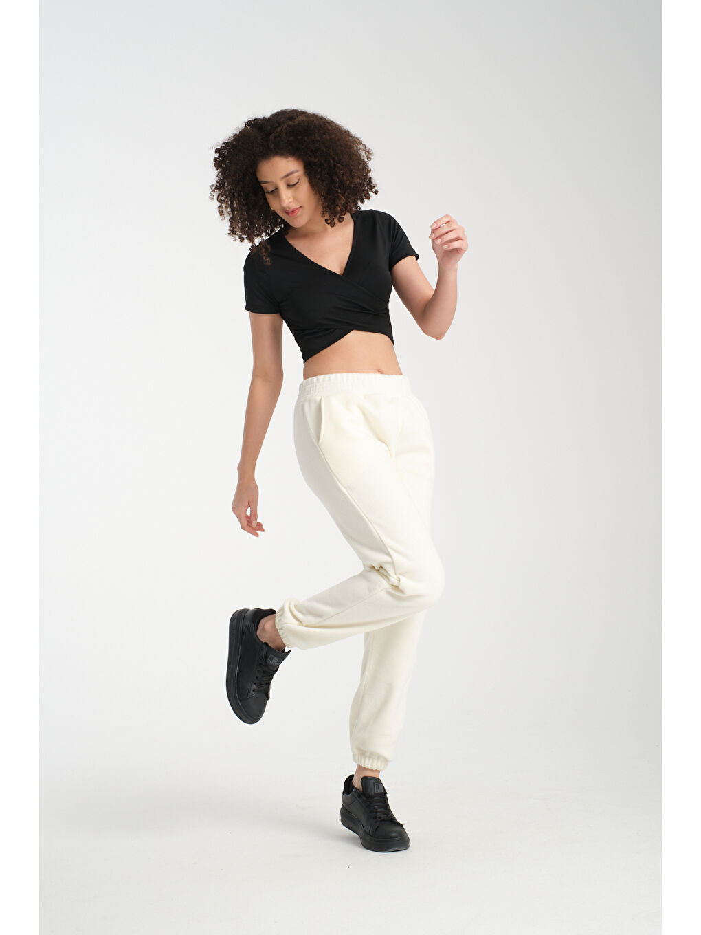 Ekru Paça Lastikli Polar Eşofman 0017-1