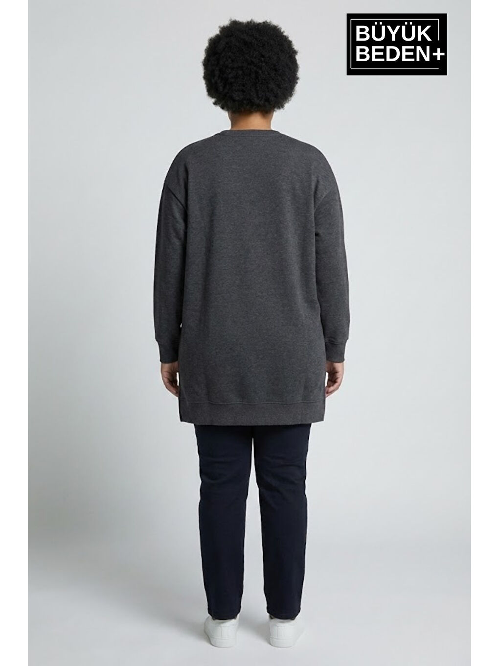 Antrasit Kadın Tunik Büyük Beden ince Sweatshırt SPR26BTK990-2