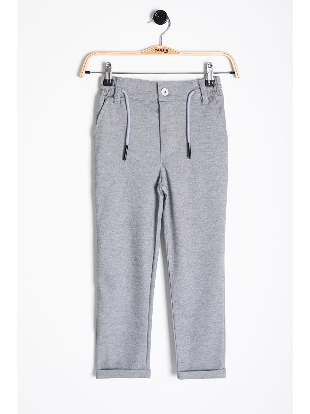 Gri Beli Bağcıklı Duble Paça Erkek Çocuk Jogger Kumaş Pantolon 20746